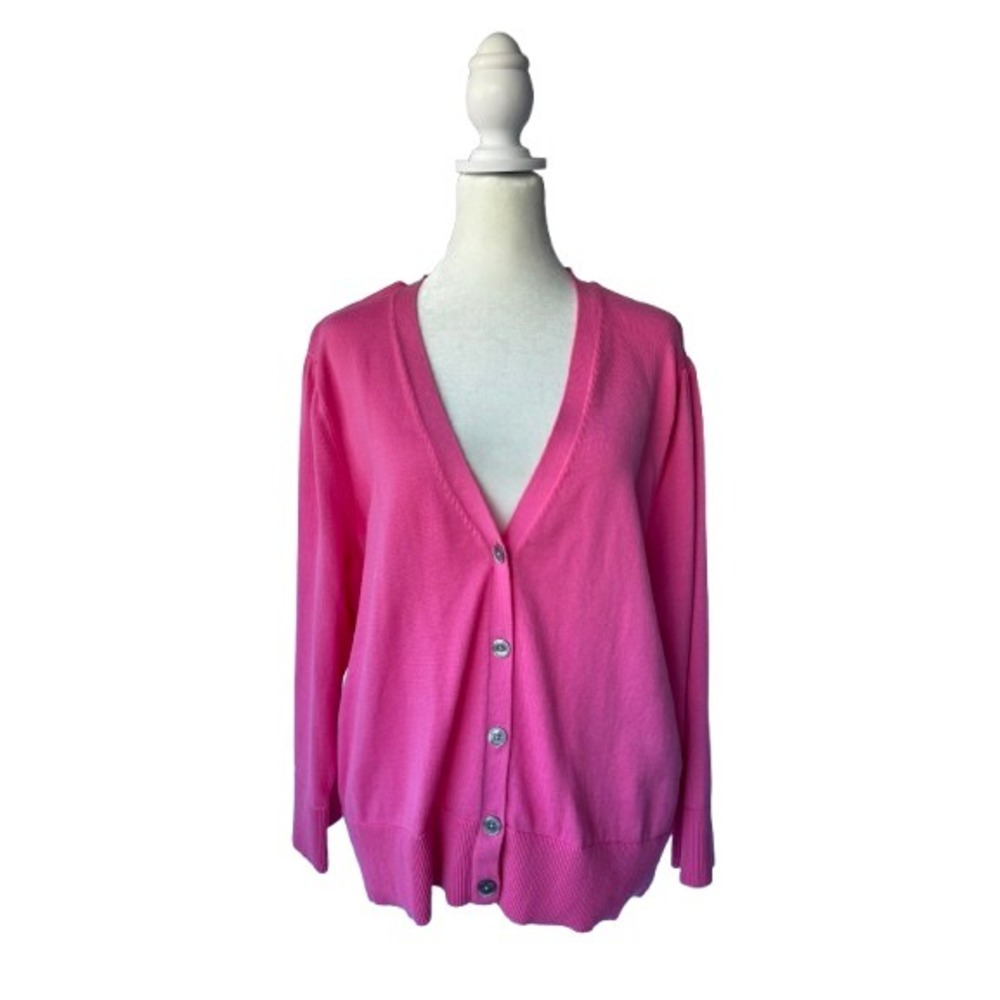 Talbots Cardigan Sweater Pink Womens XL‎ Barbiecore Feminine Preppy Classic Knit
